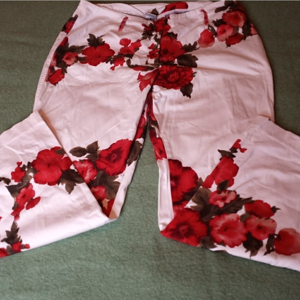 Newport News Easy Style 18W Full Length White Floral Print Pockets Zipper Women'